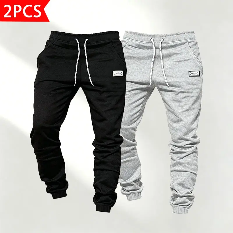 Men's Slim Fit Polyester Joggers - Minimalist Plain Athletic Basics, Drawstring Waist Sweatpants with Pockets, Versatile Casual Sporty Chic Wear for Multiple Seasons