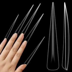NOVO OVO Halloween Extra Super Extreme Long Stiletto Nail Tips, 5XL XXXXXL Clear Full Cover French Tips False Fake Nail Extension, Sharp Fishbone Arrow Head Nails for Professional Acrylic 120 pcs 12 Size…