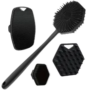 Silicone Body Brush Set, Long Handle Back Scrubber, Short Bath Brush, Shower Brush, Shampoo Brush, Face Wash Brush, Cleaning Tools, Body Care Tool
