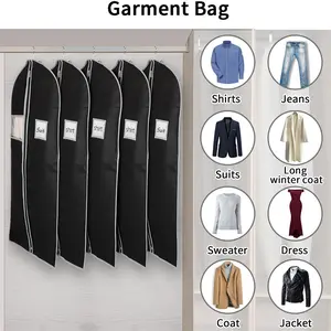 40" Suit Bag, Set of 5 Garment Bags for Hanging Clothes, Suit Bags for Closet Storage, Garment Bags for Storage Suits, T-shirts, Jackets and Coats (Black & Grey)