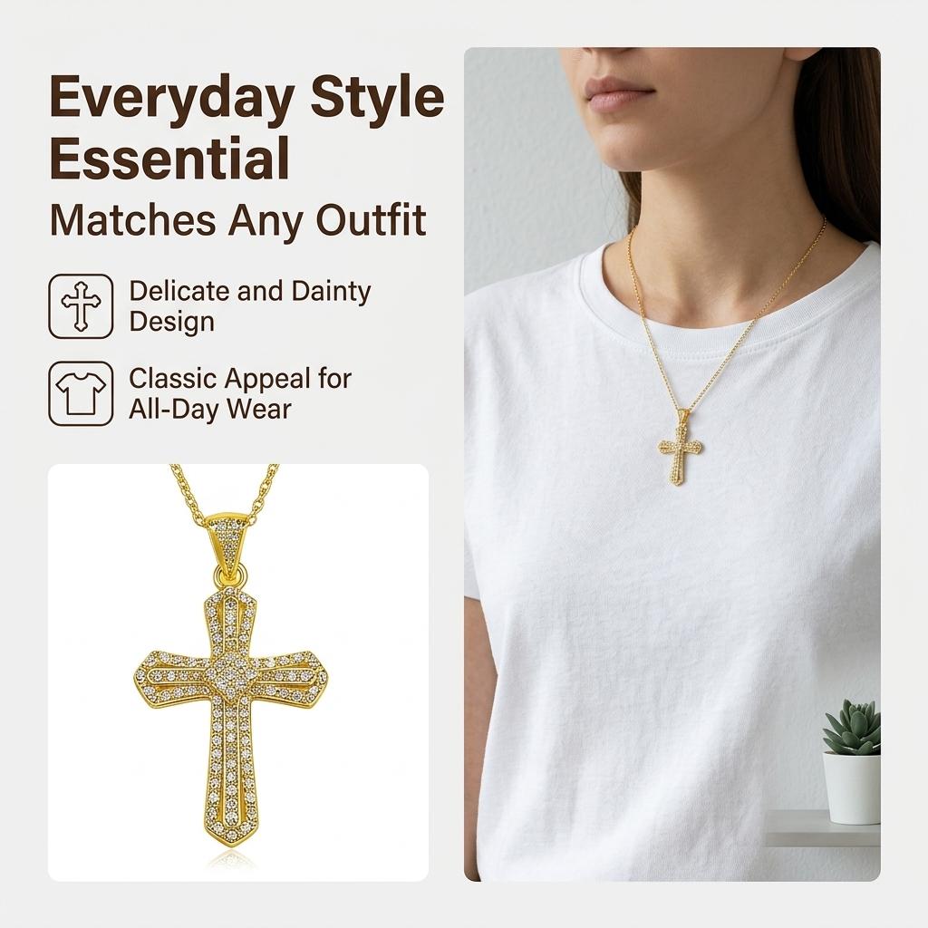 Cross diamond pendant necklace, adorned with shiny elements, an elegant religious accessory, suitable for use as a Thanksgiving gift, graduation gift, or daily wear. A Christian religious gift, suitable for men.