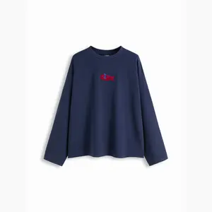 Cider 100% Cotton Fish Embroidery Round Neckline Long Sleeve Oversized Tee