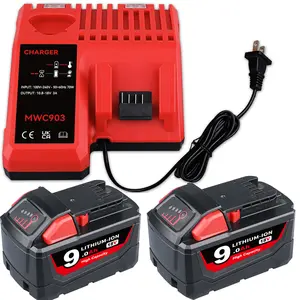 2Pack 18V 9.0Ah Li-ion Battrey Replacement for Milwaukee Battery 18V and M-12-18C 3.0Ah Charger Compatible with Milwaukee Battery 48-11-1850 48-11-1820 48-11-1840 48-11-1830 Power Tools