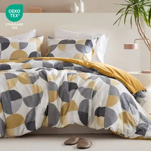 2/3 Pieces Ultra-Soft Microfiber Bedding Set Stylish Three-Tone Printed Comforter Set Warm and Cozy Mustard Yellow & Grey for All Seasons