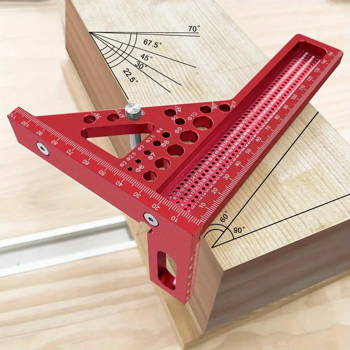 Extended 3D Multi-angle Measuring Ruler, Woodworking Square Protractor with Dowel Pin, Aluminum Alloy Lengthened Miter Triangler T-Ruler, Calipers, Layout Measuring Tool, Hand Measuring Tool