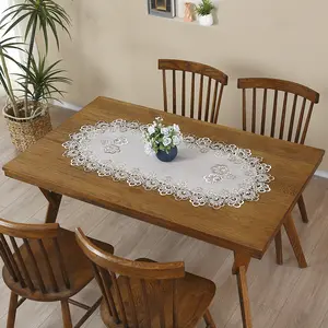 Double Color Water Soluble Lace Tablecloth, Square Rectangle Oval Washable Table Cover, Kitchen Dining Desk Coffee Table Vanity Towel Decor