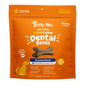 Zesty Paws All-in-One Functional Dental Bones for Medium Sized Dogs 25-35 lbs - Cinnamon Flavor Oral Health & Fresh Breath Support - Feeding