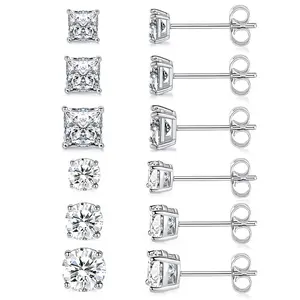(Hypoallergenic)  GEMSME 6 Pairs Round Cut Princess Cut Clear Cubic Zirconia Stud Earring of zirconia earrings Women Non Allergenic E-0992-W