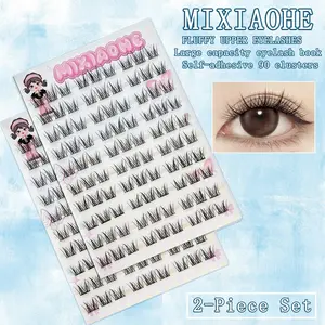 2-pack! High-volume 90-strand glue-free upper lashes, DIY and no-removal, C-curl, 10mm–14mm length, natural-looking, dense, segmented, comes with adhesive strips, easy for beginners to apply.
