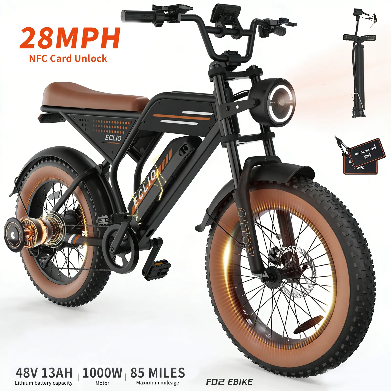 F02 Anti-theft Electric ebike Peak Power 1000W Full Suspension Top Speed 28 MPH Range 85 Miles 48V13Ah Removable Battery 2-Seater Design  20Inch All-Terrain Tires |UL2849 Certified| Weighing 330 pounds off-road dirt bikes  Summervibes