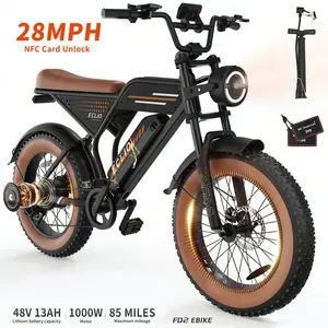 F02 Anti-theft Electric ebike Peak Power 1000W Full Suspension Top Speed 28 MPH Range 85 Miles 48V13Ah Removable Battery 2-Seater Design  20Inch All-Terrain Tires |UL2849 Certified| Weighing 330 pounds off-road dirt bikes  Summervibes