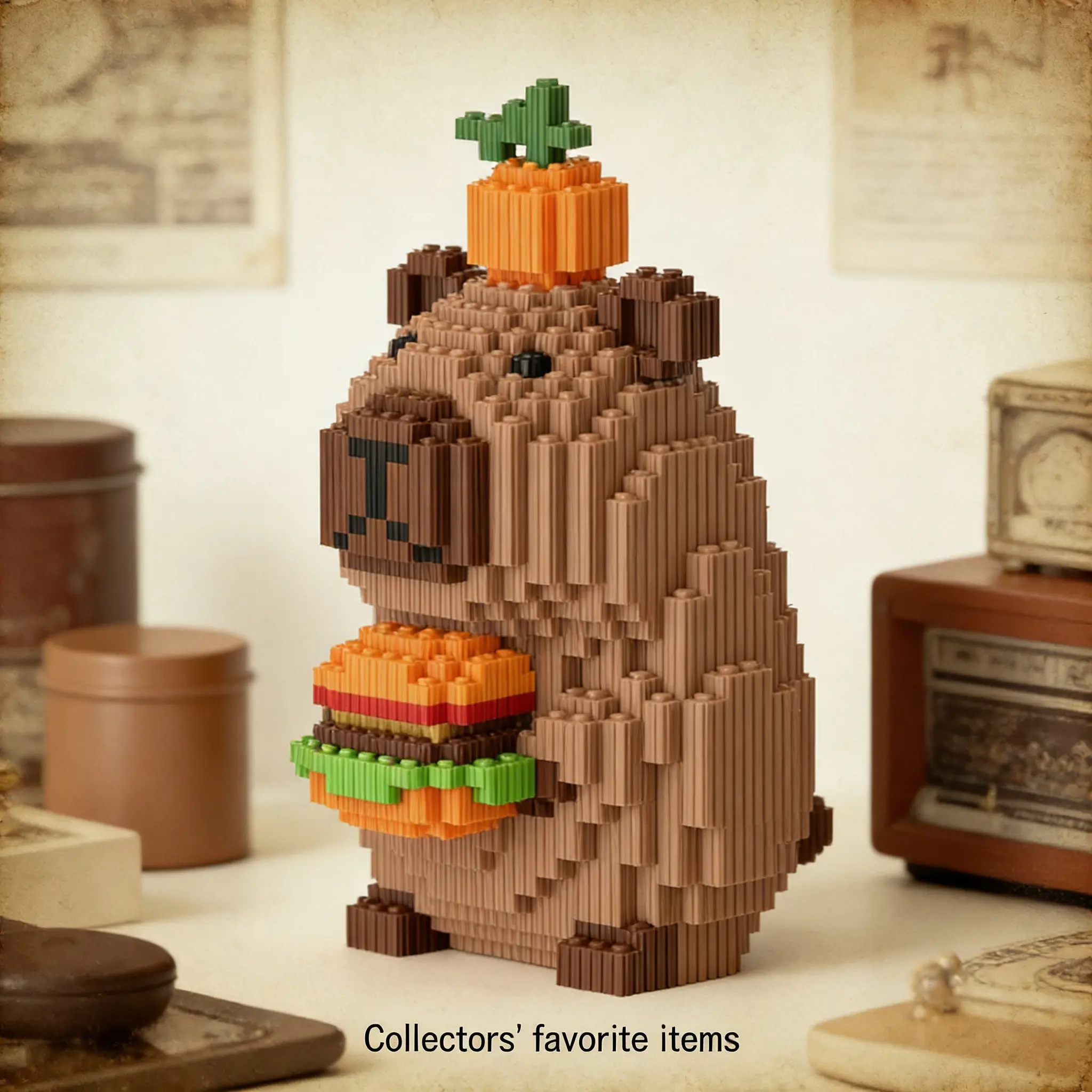 Burger King Capybara 3D Puzzle Building Blocks Decoration, Bookshelf Home Office Cabinet Decor, Party Living Room TV Stand Display, DIY Collectible Model