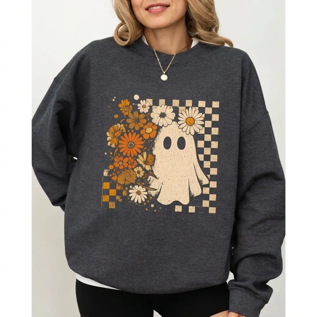 Cute Ghost Sweatshirt, Halloween Crewneck, Floral Ghost Sweatshirt, Coquette Halloween Sweatshirt, Boho Halloween, Spooky Season Crewneck, Fall Ghost Sweatshirt