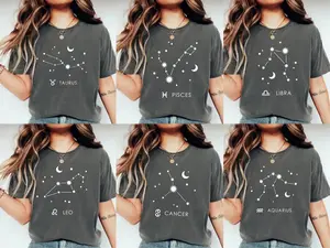 Comfort Colors Full 12 Zodiac Zodiac Vibes T-Shirt – Afro Woman Astrology Sign Pullover with Sparkly Hat Graphic, Unisex Horoscope Crewneck Gift - DarkFlex