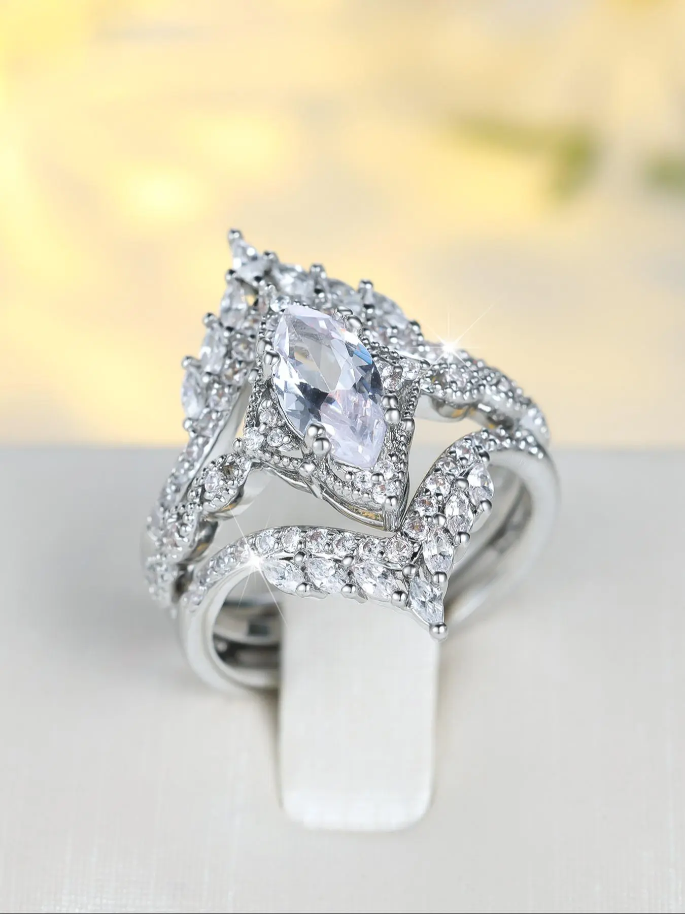 Elegant Court Pattern Decorated Zirconia Ring Set, Artificial Zircon Rings, Artificial Gemstone Ring, Engagement Rings for Women, Fashion Jewelry Accessories for Party, Daily Clothing Decor, for Birthday Gift