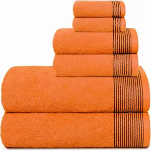 100% Cotton Ultra Soft 6 Pack Towel Set, Contains 2 Bath Towels 28x55 inchs, 2 Hand Towels 16x24 inchs & 2 Washcloths 12x12 inchs, Compact Lightweight & Highly Absorbant - Orange