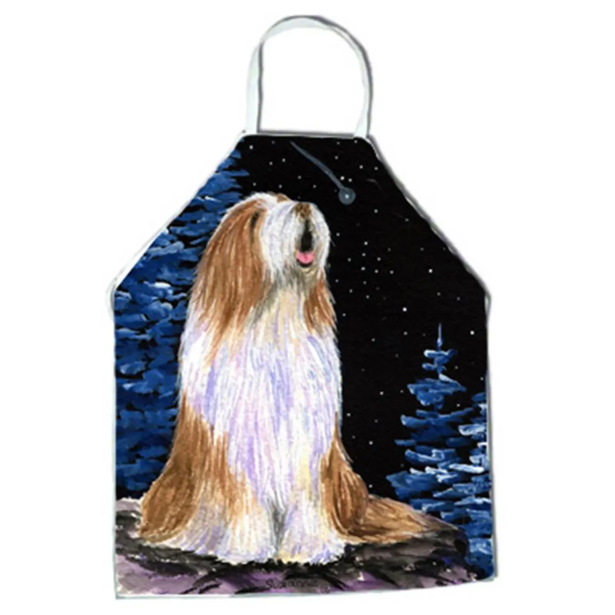 Bearded Collie Starry Night Synthetic Bib-Style Cloth Apron - Lightweight Braided Art Apron, 31x27 in, Great for Cleaning & Gardening, Home Care Supplies