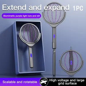 Foldable Extendable Electric Mosquito Swatter, Rotating Head Rechargeable Fly Swat, Rechargeable Mosquito Zapper, Rechargeable Mosquito Killer, Electronic Mosquito Zapper, 360 Degree Rotation, Indoor Home Office Pest Control