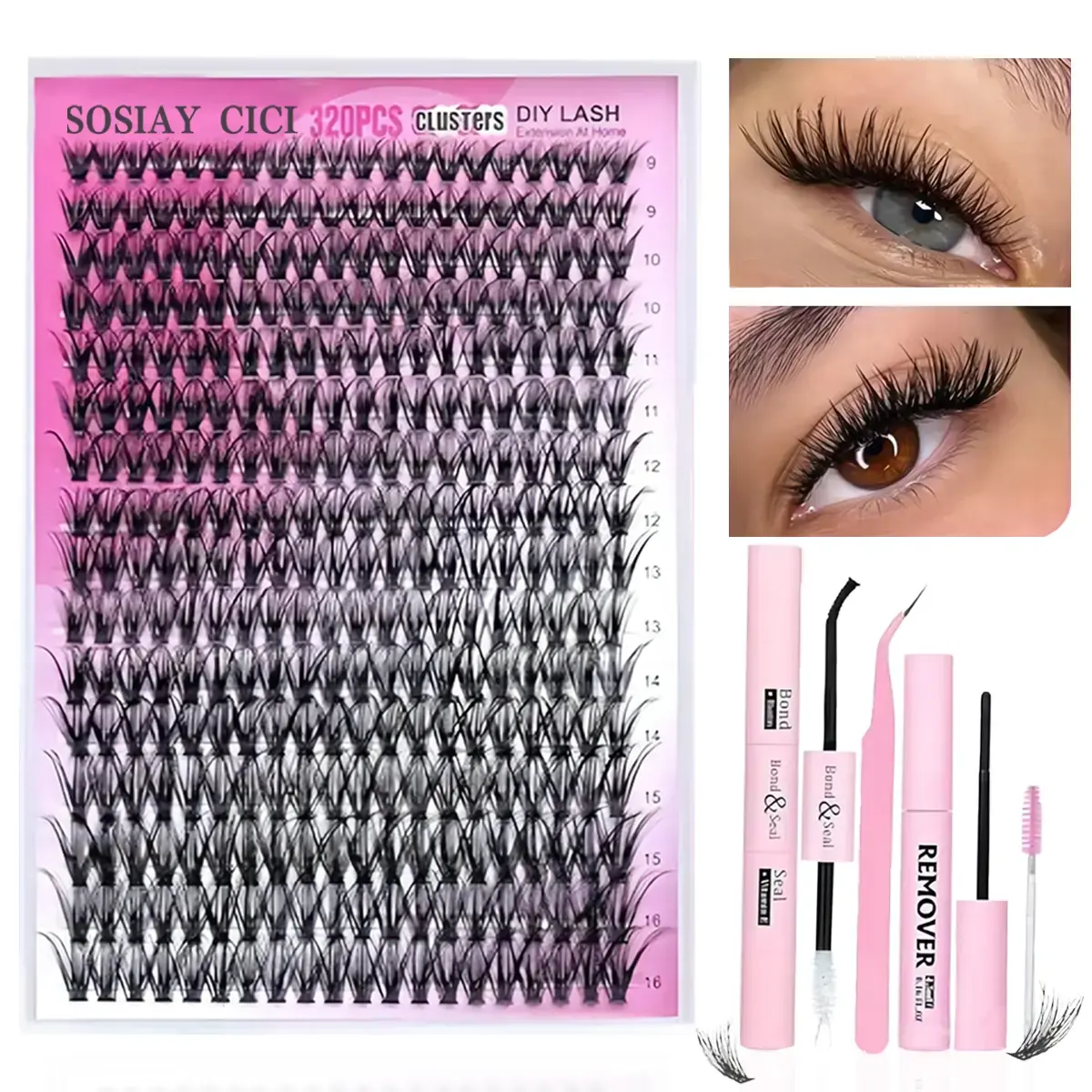 DIY Lash Extension Kit 320pcs Individual Lashes D Curl Eyelash Extension Kit   9-16mm Mixed Length! Customizable Wispy Lash Kit for All Eye Shapes