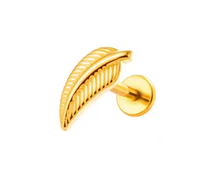 Titanium Gold Leaf Stud Earring – Hypoallergenic Flat Back, Minimalist Single Piece (1pc)