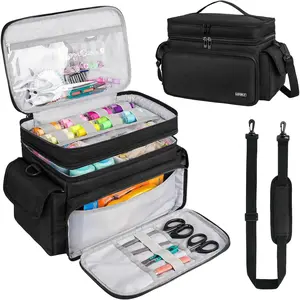 Large Sewing Supplies Organizer(13 x 8 x 9 in),-Layer Sewing Accessories and Organizer Case Bag,Protable Travel Sewing Box Sewing Basket for Sewing,Black(Bag Only)