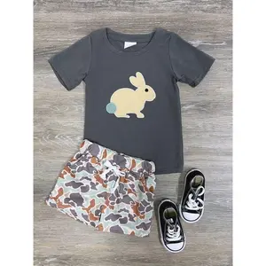 Bunny Gray Camo Boys or Toddler Size Easter or Spring 2 Piece Shorts Outfit