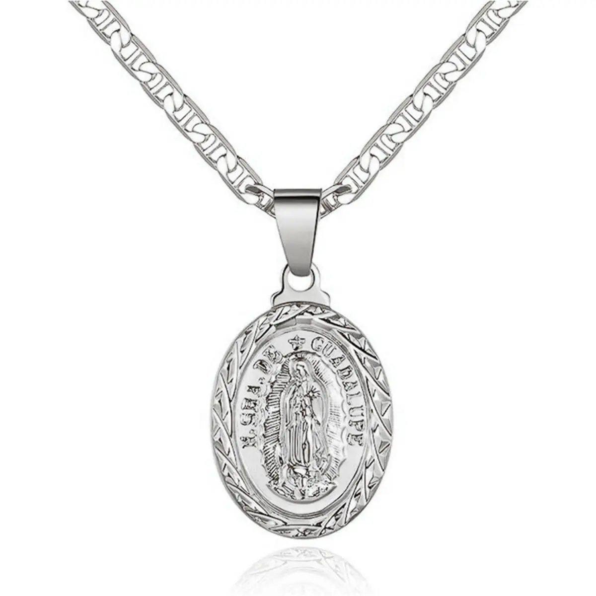 Gold Plated Miraculous Medal Necklace for Women and Men, Stainless Steel Virgin Mary Oval Pendant with 24-Inch Wheat Chain, Spiritual Jewelry Gift, Necklaces For Women, Men's Jewelry Necklace