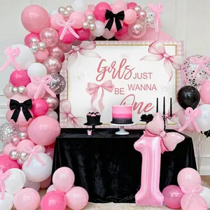 LaVenty Girls Just Wanna Be One Backdrop 1st Birthday Party Decorations Pink Bow First Birthday Party for Girl Coquette Bows Banner Balloons Baby Shower Decor