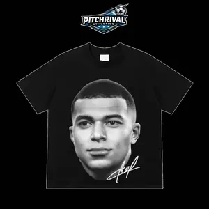 Kylian Mbappé Signature Graphic Tee – Vintage Soccer Portrait Shirt, 100% Cotton Oversized Streetwear, Black & White Football Fan T-Shirt, Heavyweight Athlete Graphic Tee, Unisex Sportswear Gift KHG