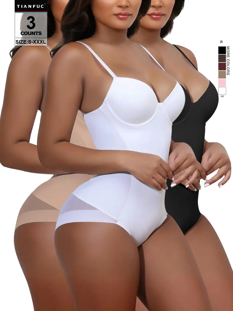 Women's Solid Color Seamless Tummy Tuck Bodysuit, Casual Comfy Breathable Shaper, Women's Shapewear for Daily Wear