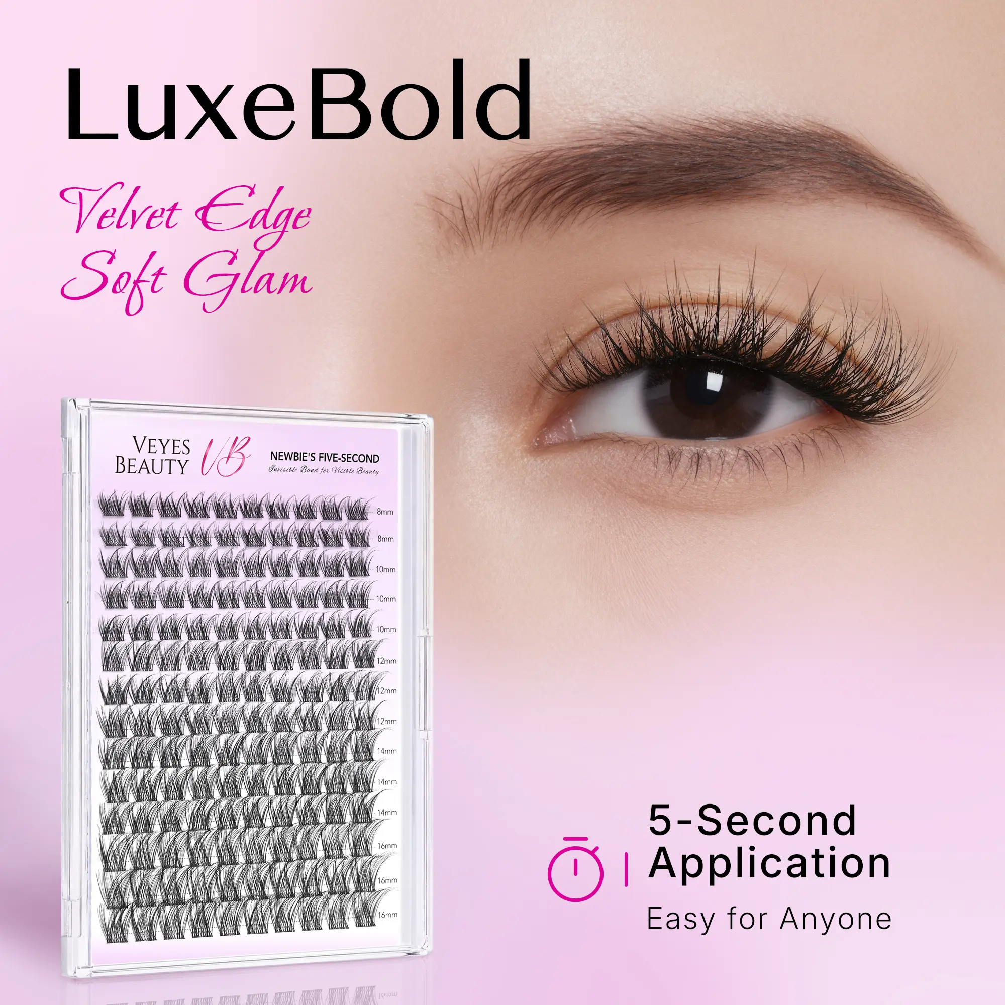 Veyesbeauty LuxeBold Cluster Lashes Eyelashes Cluster Individual Lash Extensions with Bond & Seal Tweezer Dramatic Volume Eyelash Wispy Faux Mink Lash Mixed Length DIY Large Tray for Self Makeup Cosmetic Application at Home,sunscreen