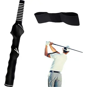 Golf Grip Swing   Right-Handed Golf Trainer Grips with Swing Correcting Arm Band Golf Swing Trainer Arm Band Attachment Golf  Combo for Teenager Adult and Beginner(Black)