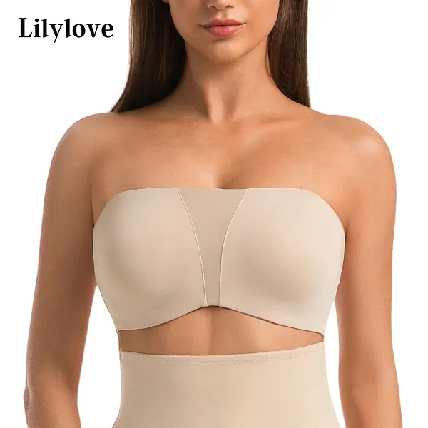 LILYLOVE Women's Underwire Strapless Bra - Full Coverage, Anti-Slip, Versatile Bandeau with Removable Straps, Comfortable Minimalist Extra-Large Invisible Bandeau Strapless Bra #SummerVibes, Strapless Bras