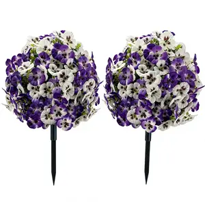 2/3 sets Spring and Summer Artificial Flowers with Stand, Fake Pansy Ball-shaped Floral Arrangement - Gem Blue, UV-resistant Artificial Plants, Outdoor Fake Flowers, Suitable for Front Door Vases, Garden and Lawn Decorations
