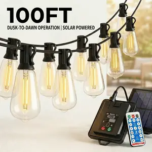 【GLEAM】100FT Solar String Lights, Waterproof & Shatterproof, 8 Modes with Dusk to Dawn and Dimmable, Great for Patio, Porch, or Garden.
