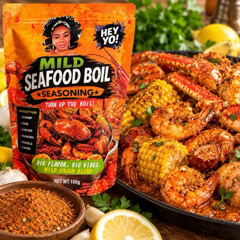 HEY YO! Mild Seafood Boil Seasoning – Perfect for Shrimp, Crab, Lobster, Fish & More | 100g family size Spice Flavor Savory Convenient