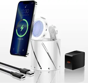 ZHIKE Foldable 2 in 1 Magnetic Wireless Charger Stand, Fast Charging Station Dock Compatible with Magsafe Charger iPhone 14 13 12 Pro Max Mini iwatch 7/6/5/4/3/2/SE Airpods 3/2/Pro