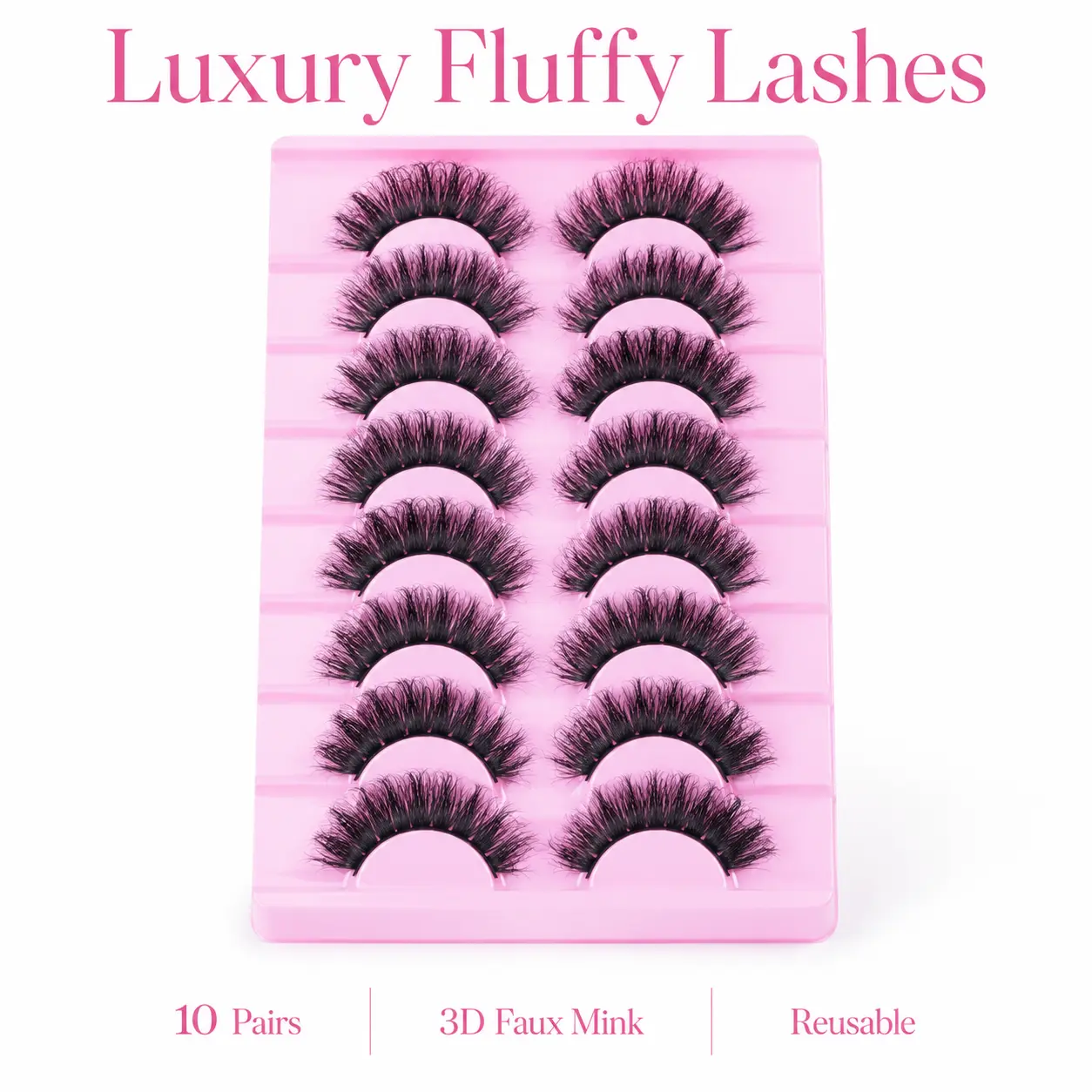3D False Eyelashes, Fluffy Lashes, 10 Pairs Wispy Volume Natural Curl Strip Lashes Set, Prefer for Eye Makeup and Extensions