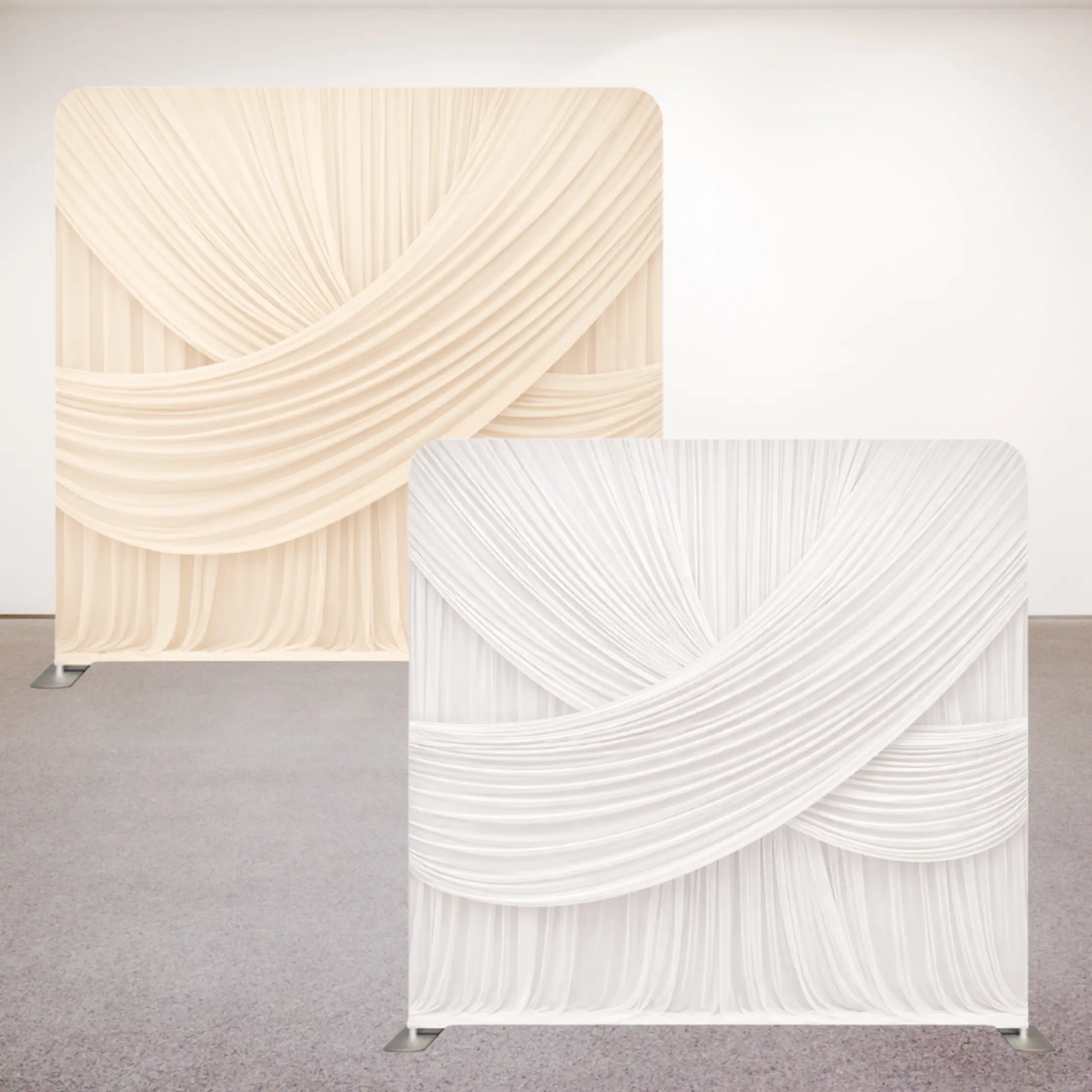 Beige and White Drape Pillowcase Style Double-sided Backdrop and Backdrop Frame Bundle