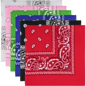 6 Pack Pure Cotton Bandana, Multi-Purpose Square Handkerchief, Face Mask headband for Men and Women