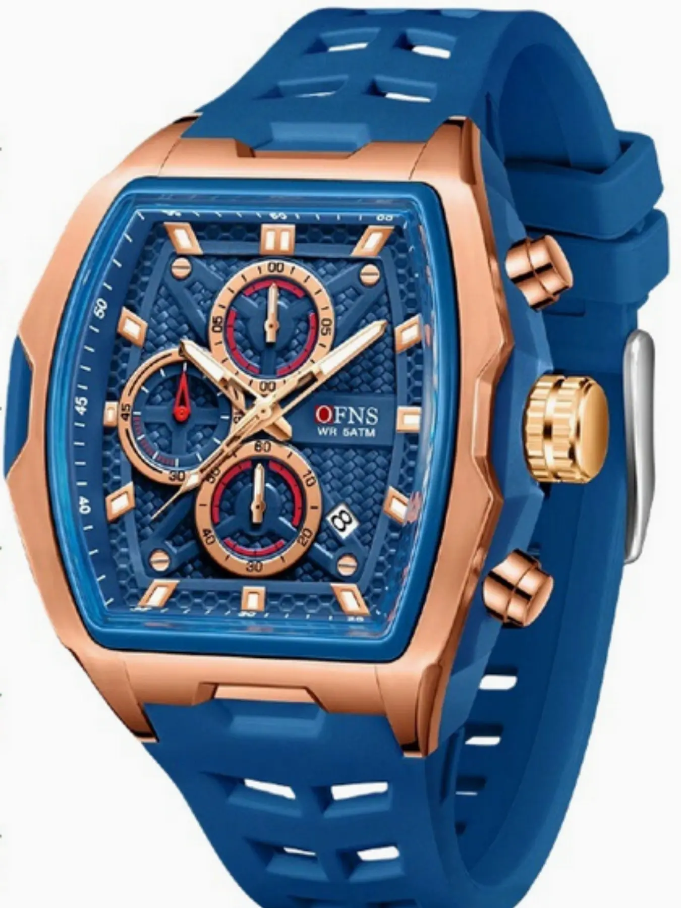 OFNS Men's Cool Fashion Whisky Barrel Watch, Night Glow Six-Hand Chronograph, Calendar, Three-Dial Timer, 50m Waterproof, Sporty Style