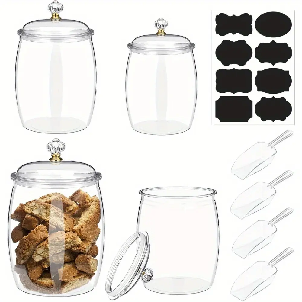 4 Pcs 64 oz 90 oz Candy and Cookie Jar with Lids 4 Scoops Plastic Jars Decorative Apothecary Jars Candy Buffet Containers Clear Can Airtight Food Storage Canister for Home Decoration Supplies Kitchen Utensils Tin