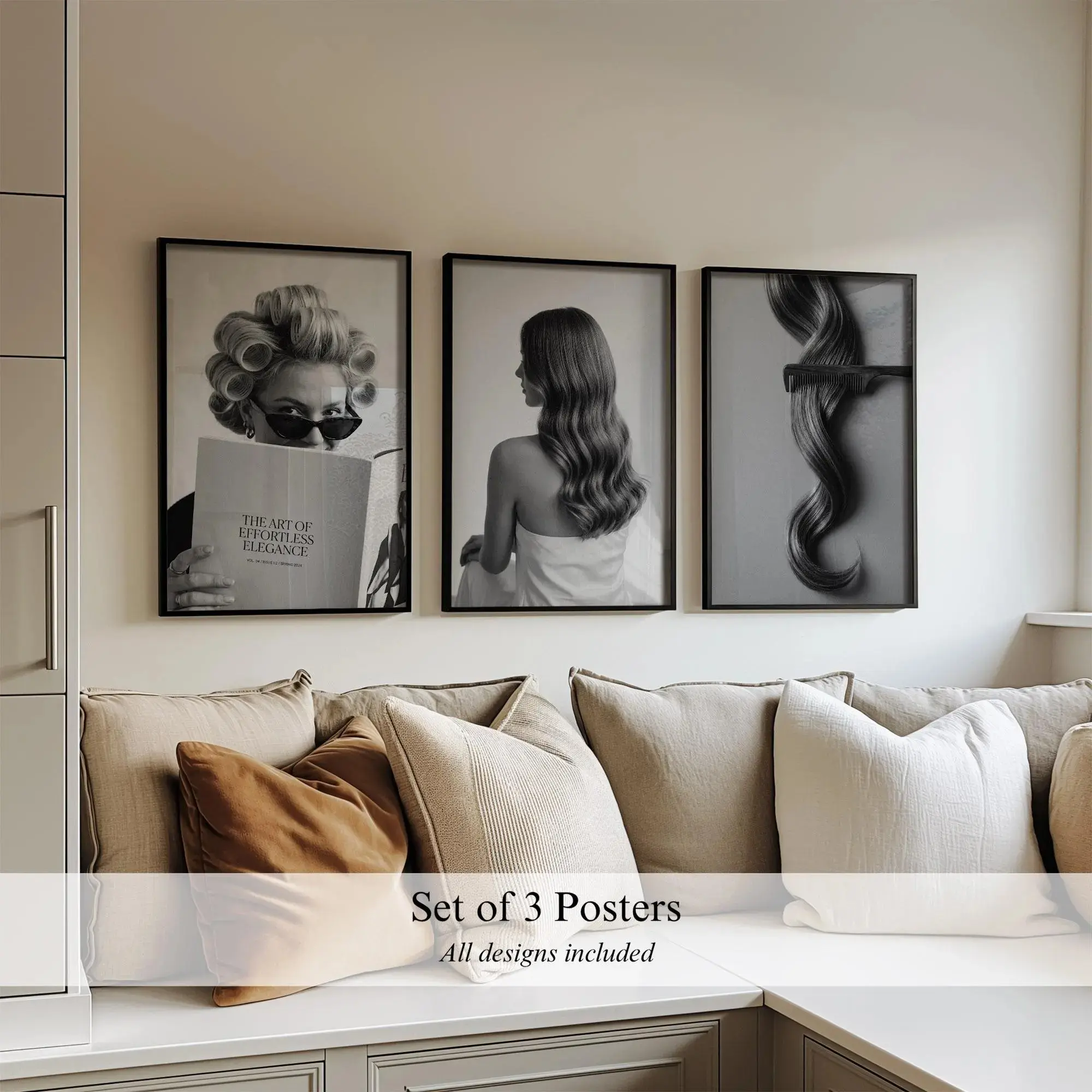 Black and White 3-Piece Vintage Hair Salon Premium Pigment Unframed Prints - Water-Resistant Customizable Paper Wall Art, Hairdresser Gift, Above Couch Home Decor