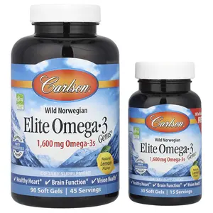 Carlson Wild Norwegian, Elite Omega-3 Gems®, Natural Lemon, 120 Soft Gels