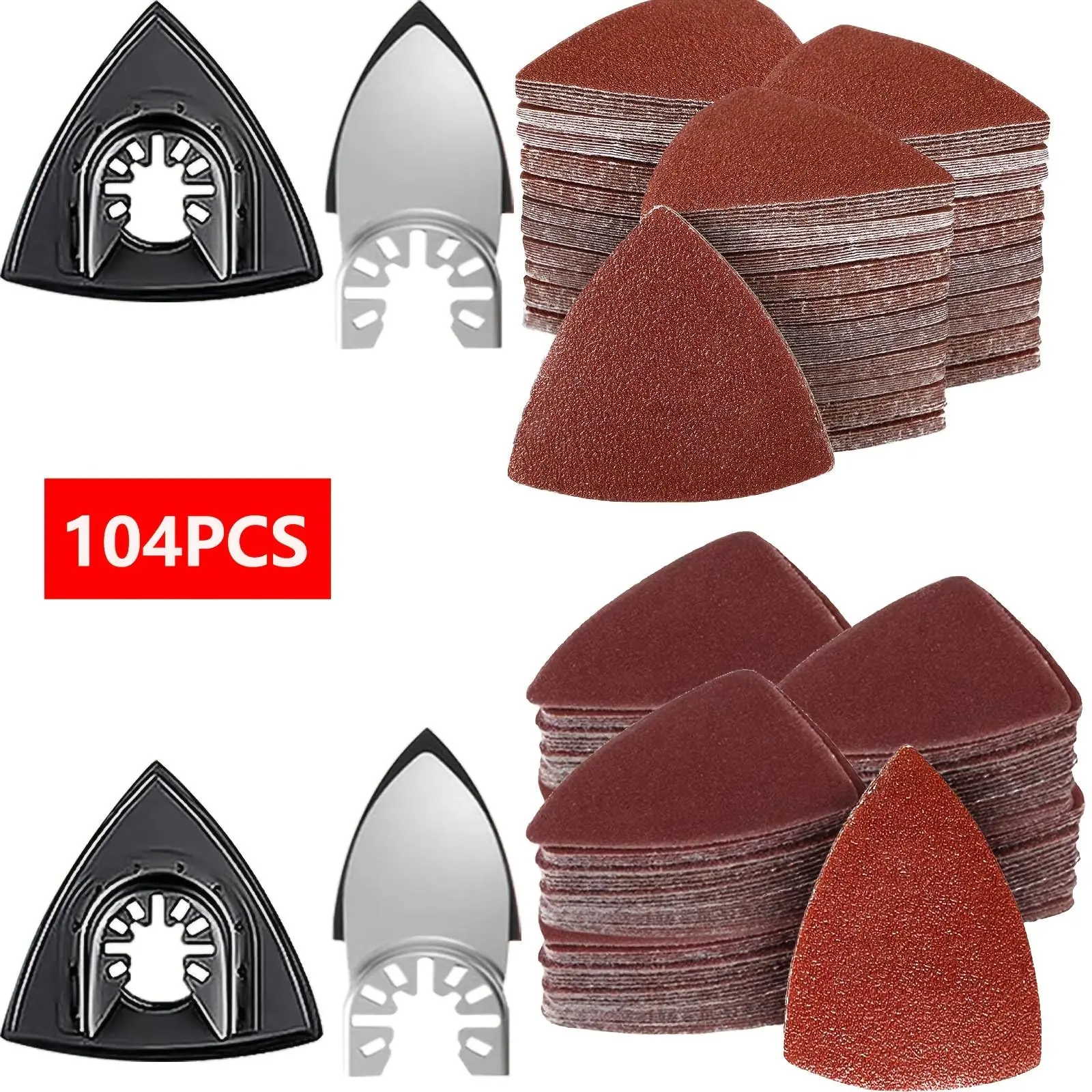 Oscillation Tool Sandpaper Pad Kit, 4 Counts Triangular Sand Disc & 100pcs Heavy Duty Multifunctional Tool Sandpaper, Power Tool Accessories for Woodworking, Metalworking