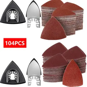 Oscillation Tool Sandpaper Pad Kit, 4 Counts Triangular Sand Disc & 100pcs Multifunctional Tool Sandpaper, Power Tool Accessories for Woodworking, Metalworking
