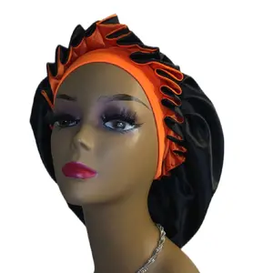 3in1 orange and black hair bonnet handmade