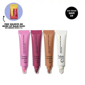 e.l.f. Glow Reviver Melting Lip Balm 4-Pack - Island Colada, Cotton Candy Crush, Vanilla Toffee, Yummy Gummy - Smooth Application, Buildable Color, Hydrating Butters