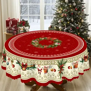 1pc, Christmas Pattern Printed Tablecloth, Vintage Christmas Tablecloth, Santa and Reindeer Design, Rectangular and Round Table Cloth, mantel para mesa de comedor, Holiday Party Decor, Kitchen Accessories, Suitable for Indoor and Outdoor Use, Gifts