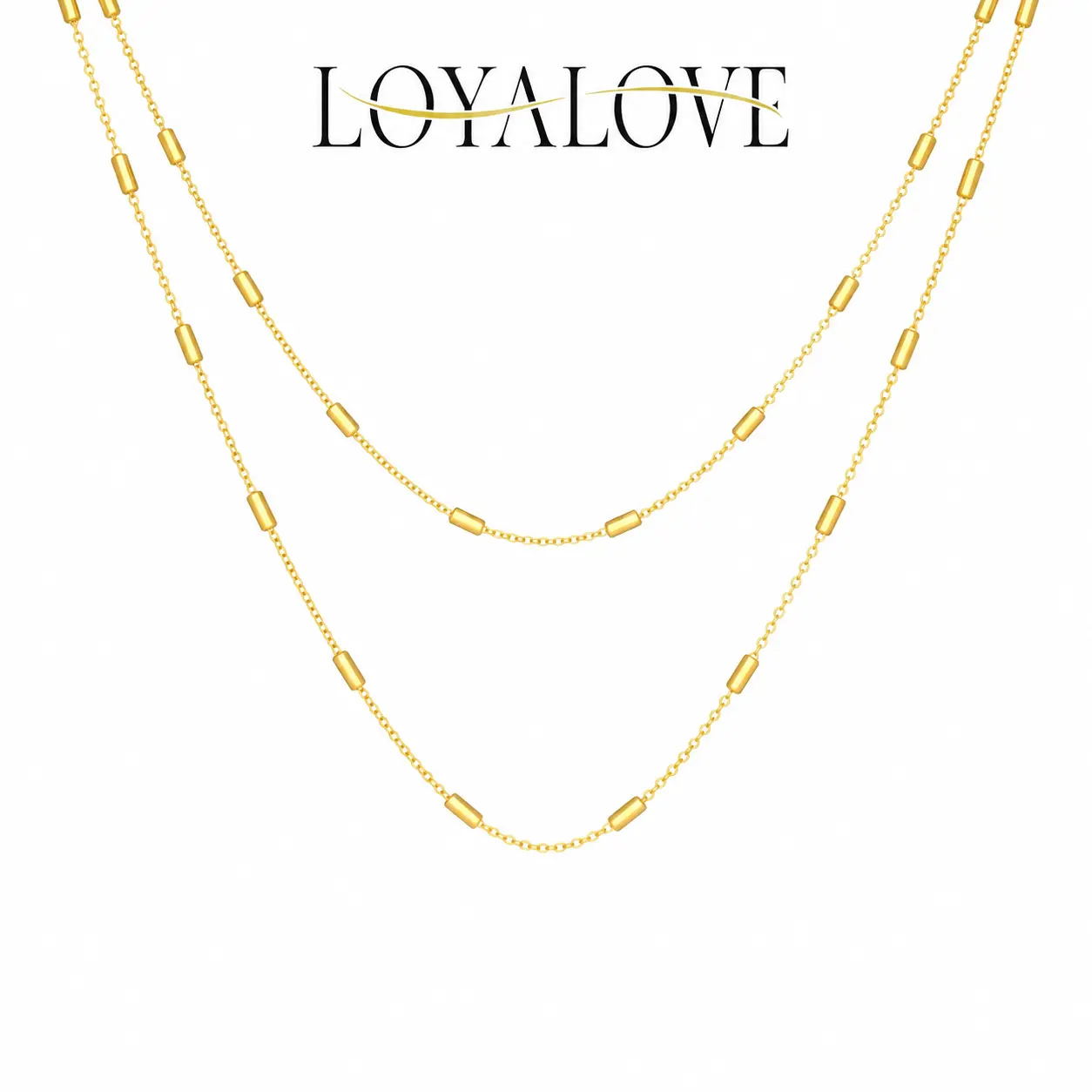 LOYALOVE 2Pcs Dainty 14K Gold Plated Layered Necklace for Women, Minimalist Bar Station Chain Set, Stackable Everyday Jewelry Gift